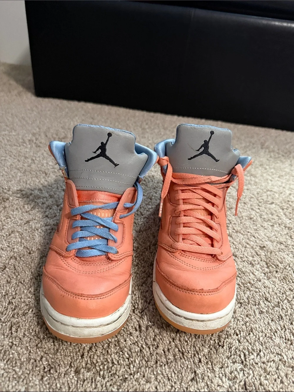 Nike Kids Orange High-Top Sneakers with Light Blue Lining